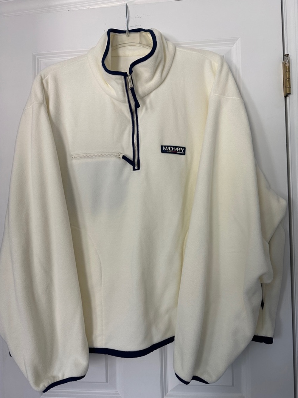 Madhappy Cream Fleece Half-Zip Pullover with Navy Trim